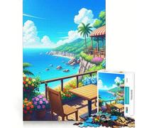 Puzzle da 1000 pezzi con vista su una spiaggia tropicale e un caffè, bordi lisci, gioco divertente e stimolante, ideale per momenti di relax e come regalo di compleanno (38x26cm)