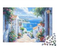 Puzzle da 1000 pezzi con vista su una strada del Mediterraneo, villaggio costiero mediterraneo, gioco educativo per adulti, bella decorazione, difficile, stimolante, di compleanno, 52x38cm/1000pcs