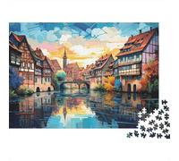 Puzzle da 1000 pezzi con vista sul fiume di una città europea, tramonto in una città europea, gioco educativo per adulti, decorazione per la casa, sfida ad alta difficoltà, 38x26 cm