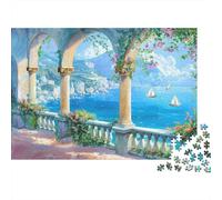 Puzzle da 1000 pezzi con vista sulla villa costiera e archi affacciati sul mare blu, gioco educativo per adulti, decorazione per la casa, compleanno per uomo e donna, 38x26 cm