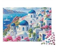 Puzzle da 1000 pezzi con vista sull'isola di Santorini, villaggio costiero di Santorini per adulti, gioco educativo, decorazione per la casa, sfida ad alta difficoltà, 38x26 cm