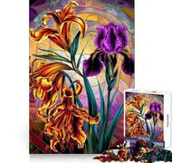 Puzzle da 1000 pezzi con vivaci motivi di giglio tigrato e iris fenice in stile vetrata, ideale per adolescenti, per il benessere mentale, il relax e un perfetto incastro Regalo perfetto (38x52cm)