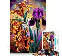 Puzzle da 1000 pezzi con vivaci motivi di giglio tigrato e iris fenice in vetro colorato,gioco creativo per lo sviluppo delle capacità,incastro perfetto,nessun pezzo si stacca,attività per rafforzare