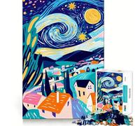 Puzzle da 1000 pezzi con vivida visione fauvista di una notte stellata,gioco cognitivo divertente,taglio di alta precisione, alleviare lo stress (50x75cm)