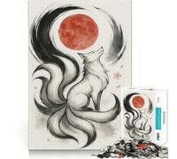 Puzzle da 1000 pezzi con volpe a nove code e luna rossa per adulti, gioco di logica, divertente da giocare insieme, bordo premium, regalo elegante (38x52cm)