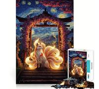 Puzzle da 1000 pezzi con volpe a nove code sotto il cancello Torii per adulti, stimola la memoria, divertente da giocare insieme, bordi precisi, regalo stagionale (38x52cm)
