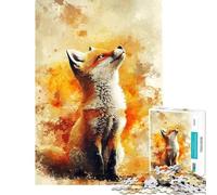 Puzzle da 1000 pezzi con volpe ad acquerello che guarda in alto Puzzle da 1000 pezzi per la decorazione della casa ma anche divertente e umoristico rompicapo per tutta la famiglia (38x52cm)