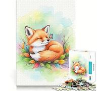 Puzzle da 1000 pezzi con volpe addormentata e farfalla, acquerello, per ragazzi, gioco che stimola la logica e favorisce il gioco rilassante, con bordi di alta qualità e oggetto da collezione 38x52cm