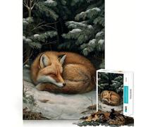 Puzzle da 1000 pezzi con volpe addormentata nella foresta invernale, ideale per ragazzi Gioco di logica semplice e divertente, perfetto per il tempo libero Regalo di compleanno 50x75cm
