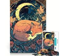 Puzzle da 1000 pezzi con volpe addormentata sotto la luna crescente, ideale per adolescenti Un'opera d'arte nitida e di qualità, che stimola la memoria e il relax 38x26cm