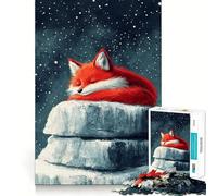 Puzzle da 1000 pezzi con volpe addormentata su roccia innevata, ideale per adolescenti Un'opera d'arte nitida e di qualità, che stimola la memoria e il relax 38x52cm
