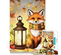 Puzzle da 1000 pezzi con volpe autunnale,lanterna e zucche,taglio liscio,gioco di logica,regalo,momento di relax,opera d'arte natalizia (50x75cm)
