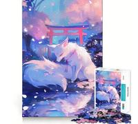 Puzzle da 1000 pezzi con volpe bianca in un giardino giapponese,gioco creativo per lo sviluppo delle capacità di gioco,incastro perfetto,nessun pezzo si stacca,attività per rafforzarei legami