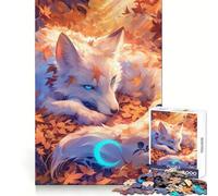 Puzzle da 1000 pezzi con volpe bianca tra foglie autunnali per adolescenti, esercizio cognitivo, rilassante, ideale come regalo invernale (50x75cm)