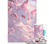Puzzle da 1000 pezzi con volpe bianca tra i ciliegi in fiore gioco interattivo allena la mente e la manualità compleanno e Natale 38x52cm