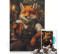 Puzzle da 1000 pezzi con volpe e birra in taverna ideale per tutta la famiglia regalo di compleanno con poster abbinato e foglio di curiosità 38x52cm