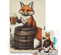 Puzzle da 1000 pezzi con volpe e birra su una botte illustrazione gioco per famiglie regalo di compleanno con poster abbinato e foglio di curiosità 50x75cm