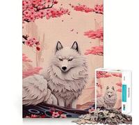 Puzzle da 1000 pezzi con volpe in fiore di ciliegio e cucciolo,taglio preciso,puzzle logico,gioco di logica e svago,divertente,decorazione natalizia da parete (50x75cm)