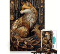 Puzzle da 1000 pezzi con volpe in vetro colorato Art Déco per ragazzi, gioco di logica e puzzle da costruire insieme, taglio di precisione, regalo elegante 38x52cm