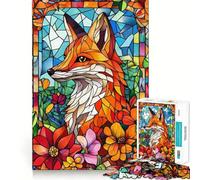 Puzzle da 1000 pezzi con volpe in vetro colorato per adolescenti, gioco cognitivo, svago rilassante, assemblaggio di motivi, opera d'arte 38x26cm