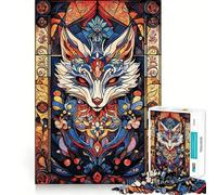 Puzzle da 1000 pezzi con volpe in vetro colorato per ragazzi, stimola la memoria, rilassante e divertente, ideale per assemblare e creare una piacevole sorpresa 50x75cm