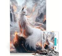Puzzle da 1000 pezzi con volpe Kitsune bianca in un paesaggio infuocato,ideale per ragazzi,con attività di memoria e gioco di gruppo rilassante al chiuso (50x75cm)