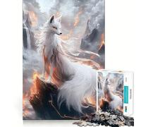 Puzzle da 1000 pezzi con volpe Kitsune bianca in un paesaggio infuocato,sfida mentale,taglio di alta precisione,divertente per ingannare il tempo (38x26cm)