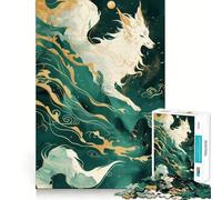 Puzzle da 1000 pezzi con volpe Kitsune bianca nella nebbia verde per adulti,gioco di memoria,incastro perfetto senza spazi vuoti,attività rilassante per la pausa mentale (38x26cm)