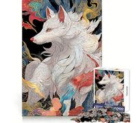 Puzzle da 1000 pezzi con volpe Kitsune giapponese bianca per adolescenti, stimola il pensiero creativo, favorisce un coinvolgimento delicato e crea un solido incastro Un bel regalo (38x26cm)