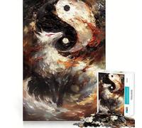 Puzzle da 1000 pezzi con volpe Kitsune Yin e Yang per adulti,divertente per allenare la mente,con tagli di precisione e bordi lisci,ideale per serate tranquille (38x52cm)