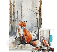 Puzzle da 1000 pezzi con volpe rossa nella foresta invernale per ragazzi, gioco intelligente per interni, taglio preciso, (38x52cm)
