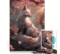 Puzzle da 1000 pezzi con volpe Sakura Kitsune per adulti e ragazzi, gioco di abilità rilassante e divertente, con bordi precisi, regalo per le festività (38x52cm)