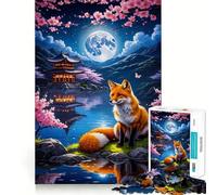 Puzzle da 1000 pezzi con volpe Sakura Kitsune per adulti, gioco per esercizi mentali, relax, taglio di precisione, regalo elegante (38x52cm)
