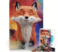 Puzzle da 1000 pezzi con volpe sorridente in stile cartone animato per adulti, gioco di logica puro, divertimento rilassante, tagli netti, 38x26cm