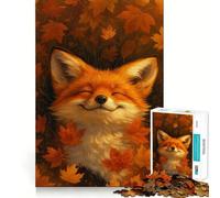 Puzzle da 1000 pezzi con volpe sorridente tra foglie autunnali per adolescenti, ideale per migliorare la memoria, rilassare la mente e creare opere d'arte nitide 50x75cm