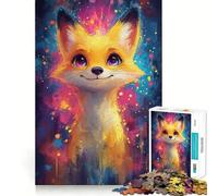 Puzzle da 1000 pezzi con volpe sorridente tra schizzi di colore per adolescenti, gioco di logica solido, divertimento rilassante, taglio di precisione, oggetto da desiderio di Babbo Natale 50x75cm