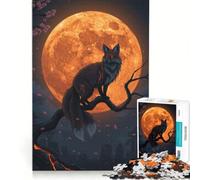 Puzzle da 1000 pezzi con volpe su un ramo e luna piena ideale per giochi in famiglia e come regalo di compleanno con poster abbinato e foglio di curiosità 38x26cm