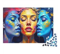 Puzzle da 1000 pezzi con volti di donne in stile astratto, ritratto psichedelico a tre volti, per adulti dai 12 anni in su, gioco educativo, decorazione per la casa, 52x38cm
