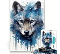 Puzzle da 1000 pezzi con volto di cucciolo di lupo ad acquerello per adolescenti,divertente gioco di memoria con componenti robusti e ben definiti,portatile e adatto ai viaggi (50x75cm)