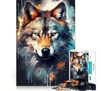 Puzzle da 1000 pezzi con volto di lupo ad acquerello,gioco di concentrazione mentale,design a incastro preciso,sfida interattiva per il cervello per la casa (50x75cm)