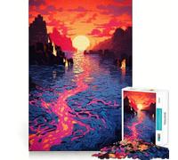 Puzzle da 1000 pezzi con vulcano, pixel art, taglio preciso, divertente sfida mentale, gioco per il tempo libero, compleanno, arte (38x26cm)