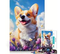 Puzzle da 1000 pezzi con Welsh Corgi sorridente tra i fiori, ideale per adolescenti, stimola la memoria, rilassa e dona un tocco di classe Sorpresa di compleanno (38x26cm)