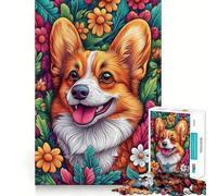 Puzzle da 1000 pezzi con Welsh Corgi tra i fiori,ideale per adolescenti Gioco divertente e coinvolgente,incastro perfetto senza spazi vuoti,perfetto per una serata in famiglia (38x26cm)