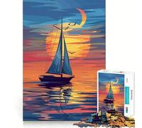 Puzzle da 1000 pezzi con yacht e tramonto sull'oceano,ideale per adulti Gioco di abilità e pensiero strategico,con fustellatura di alta precisione Sfida divertente per il tempo libero (50x75cm)