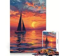 Puzzle da 1000 pezzi con yacht e tramonto sull'oceano, ideale per adulti, stimolante per la memoria cognitiva, per una fuga rilassante, con tagli netti e adatto a ogni stagione (38x52cm)