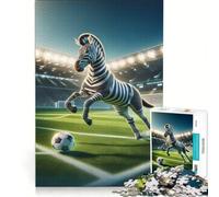 Puzzle da 1000 pezzi con zebra che gioca a calcio gioco educativo rilassante e stimolante per la mente ideale come decorazione da scrivania 38x52cm