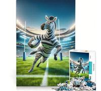 Puzzle da 1000 pezzi con zebra che gioca a rugby gioco educativo rilassante e stimolante per la mente ideale come decorazione da scrivania 38x52cm