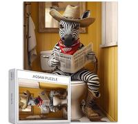 Puzzle da 1000 pezzi con zebra con cappello da cowboy, per adulti, zebra sulla toilette, puzzle artistico per la decorazione della casa, regali per la famiglia, perfetto per serate di gioco, 50 x 68