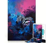 Puzzle da 1000 pezzi con zebra dai colori vivaci in una giungla colorata,ideale per adulti Gioco di memoria e stimolazione della mente Taglio laser per un incastro perfetto alleviare