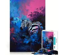 Puzzle da 1000 pezzi con zebra dai colori vivaci nella giungla,ideale per ragazzi,per un divertente gioco di memoria e un'attività di gruppo rilassante al chiuso (38x26cm)
